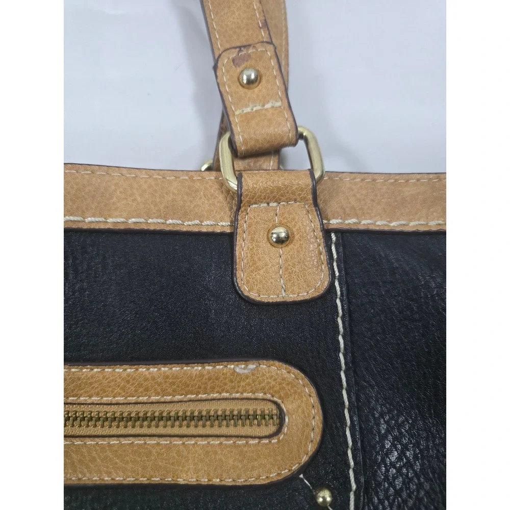 BOC Born Concept Womens Tote Bag Black Tan Pebbled‎ Faux Leather Shoulder Bag